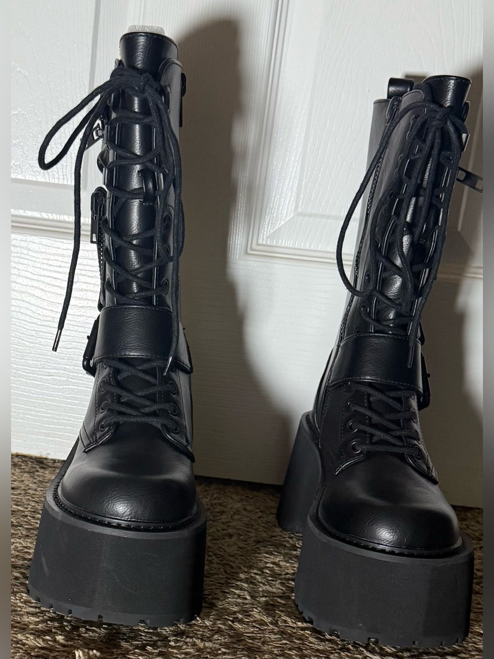 *SALE* Current Mood - Obsidian Platform Zip-Up Combat Boots - Black